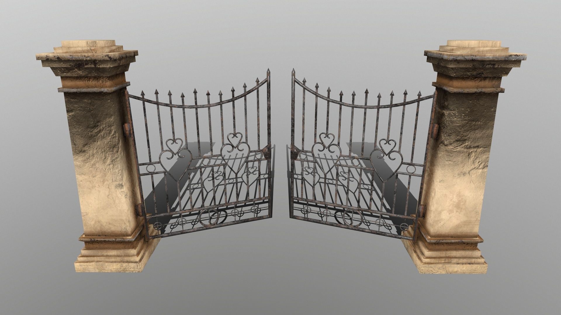 WALL SET stone with iron railings Low-poly 3D model_1