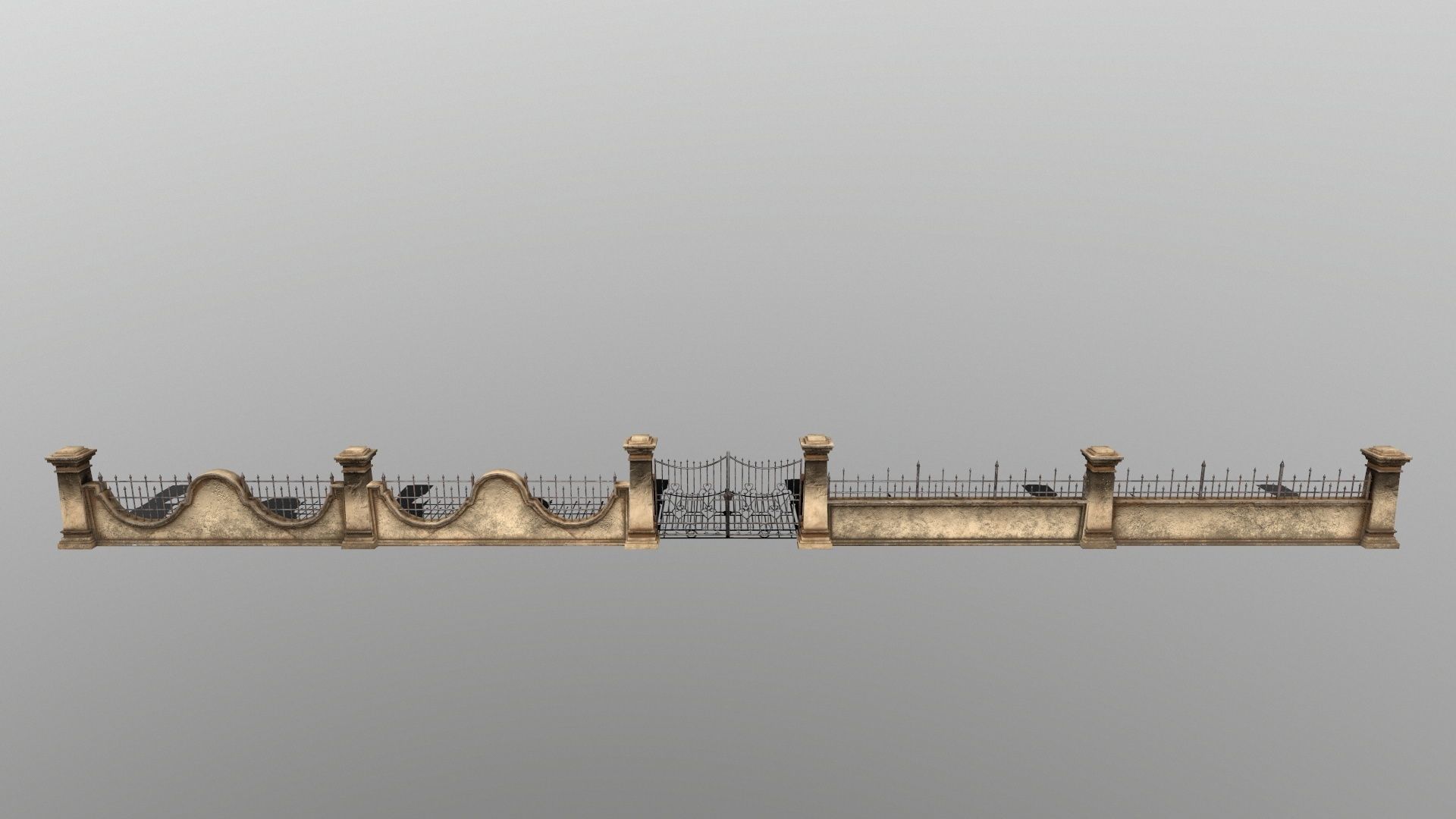 WALL SET stone with iron railings Low-poly 3D model_15