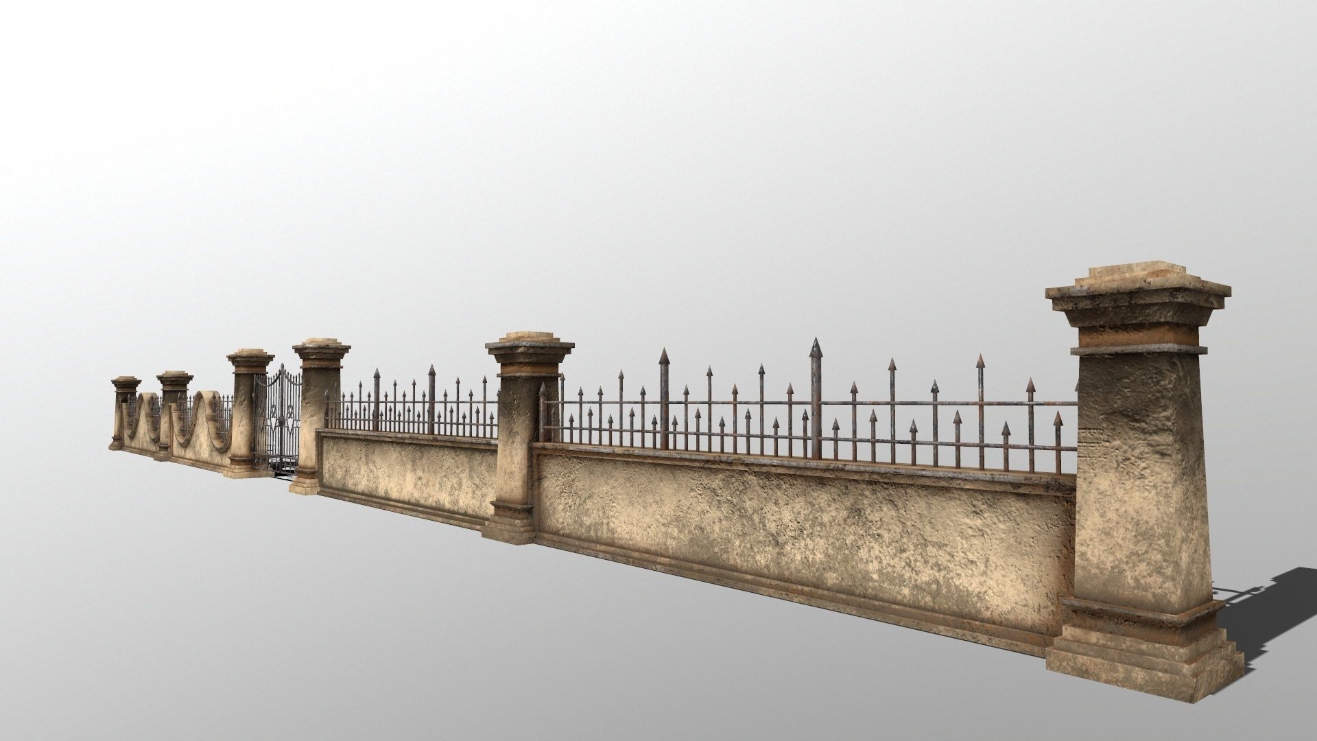 WALL SET stone with iron railings Low-poly 3D model_13