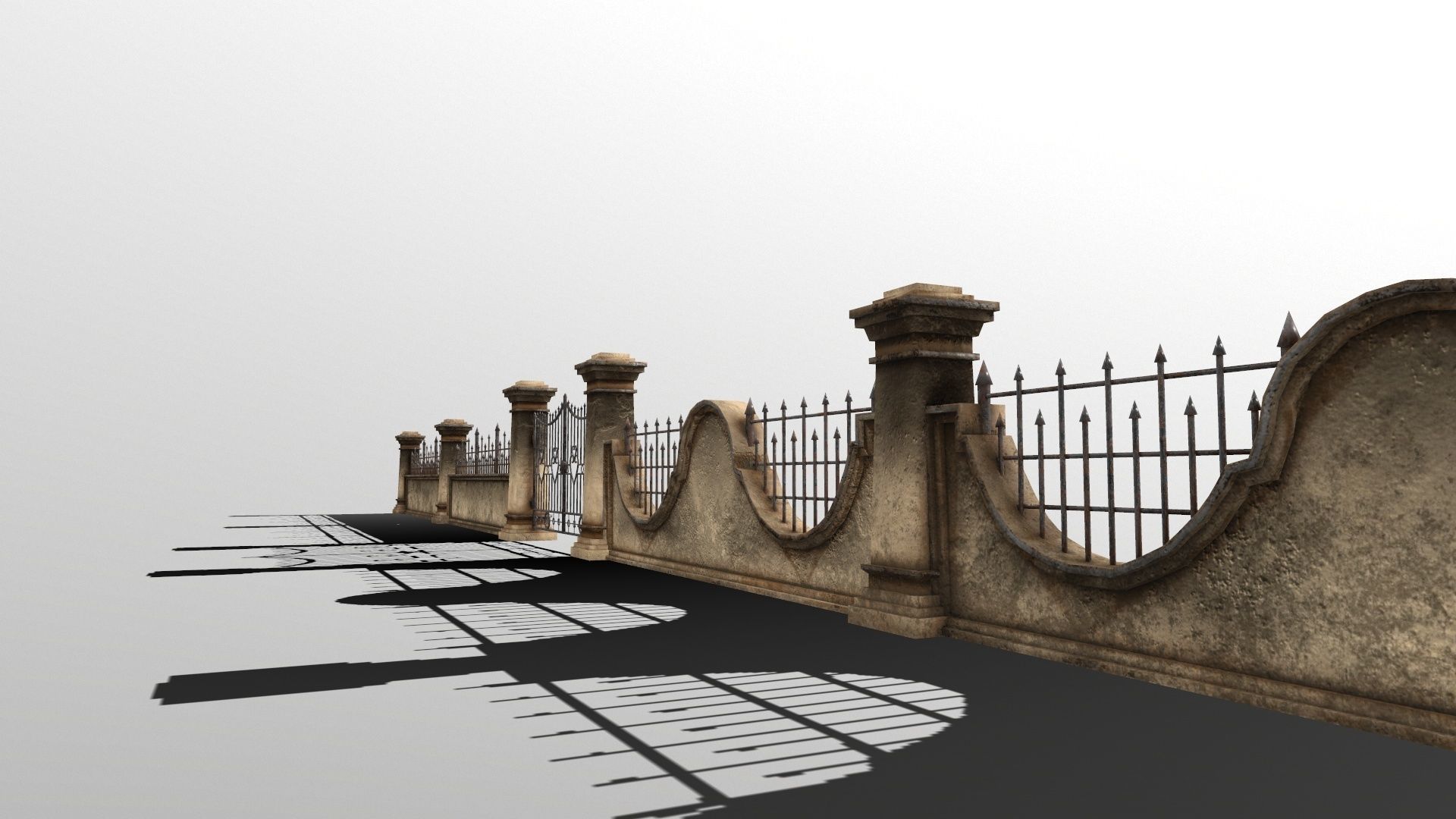 WALL SET stone with iron railings Low-poly 3D model_14