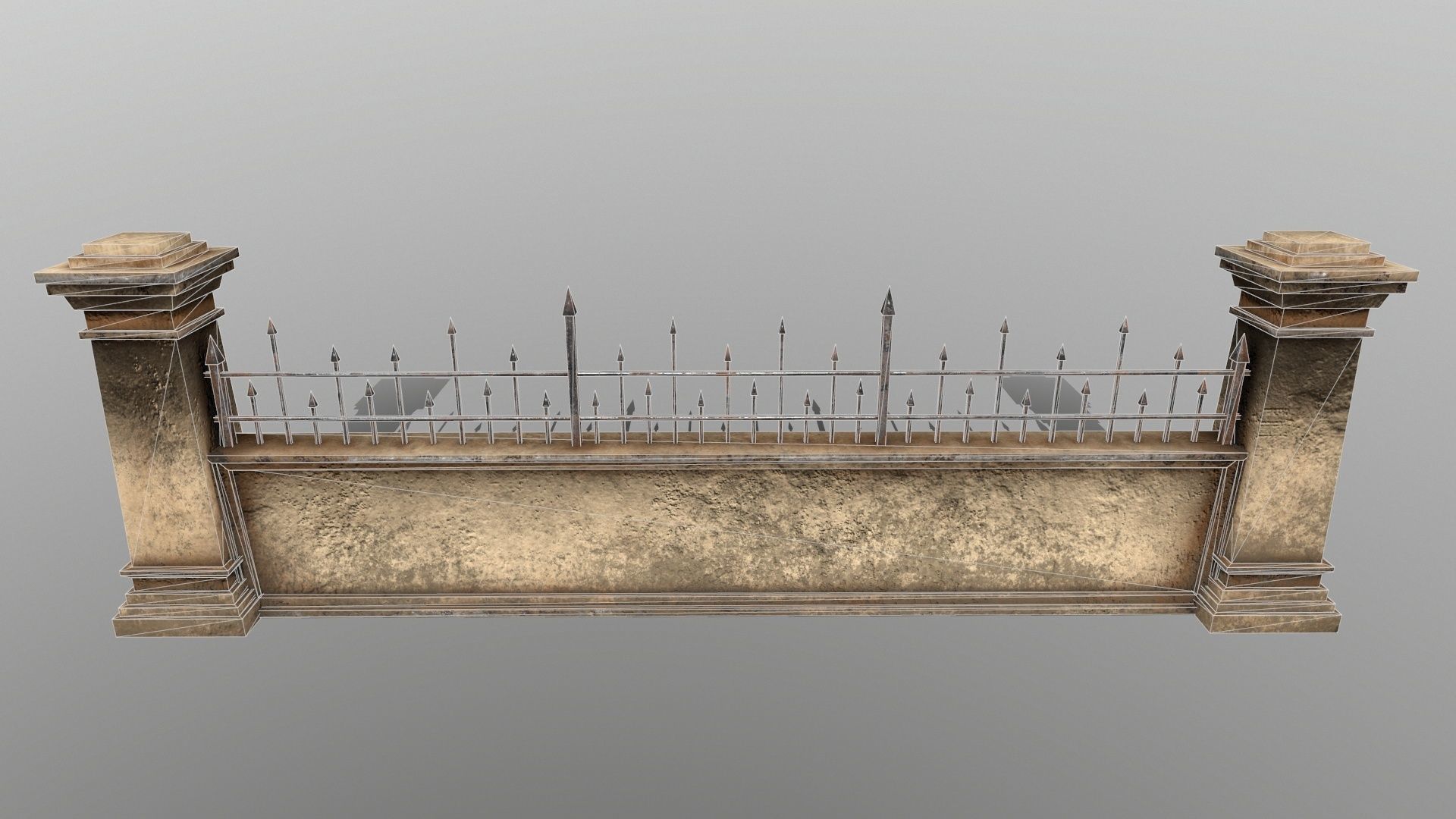 WALL SET stone with iron railings Low-poly 3D model_9