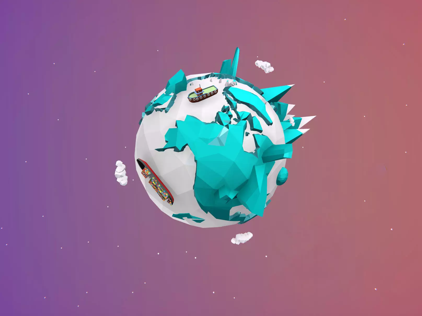 Earth Low Poly globe in middle of background Low-poly 3D model_0