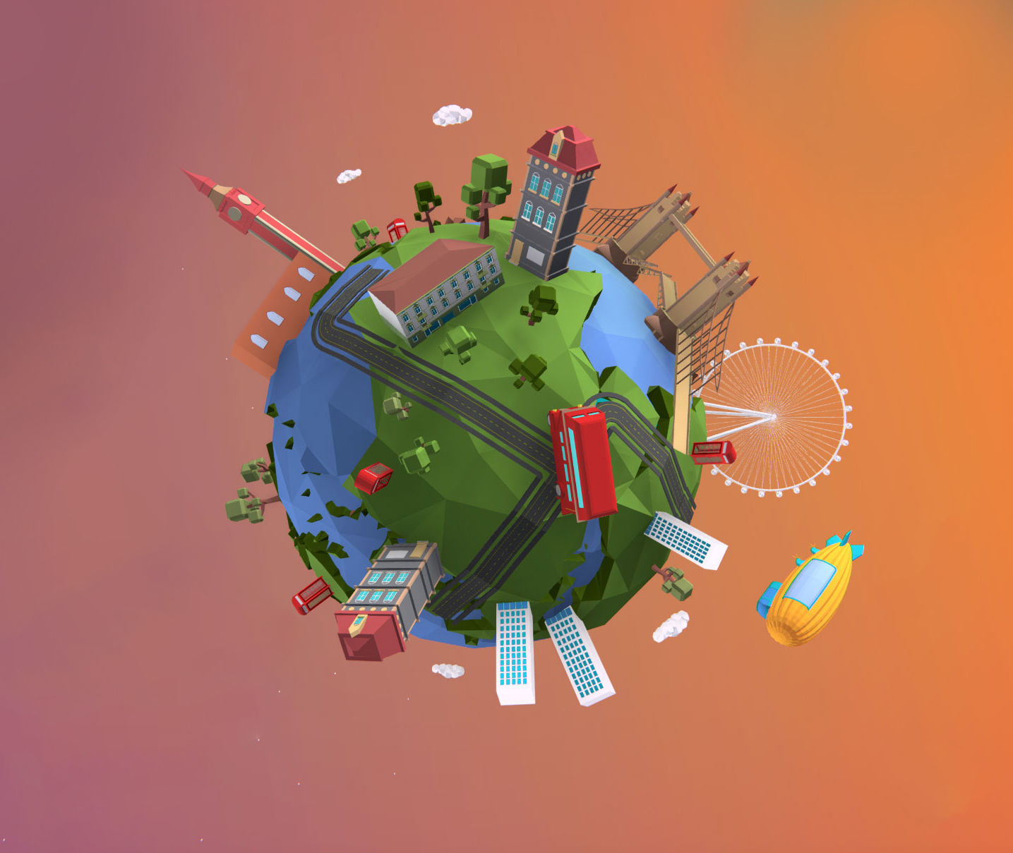 Earth Low Poly globe in middle of background Low-poly 3D model_3