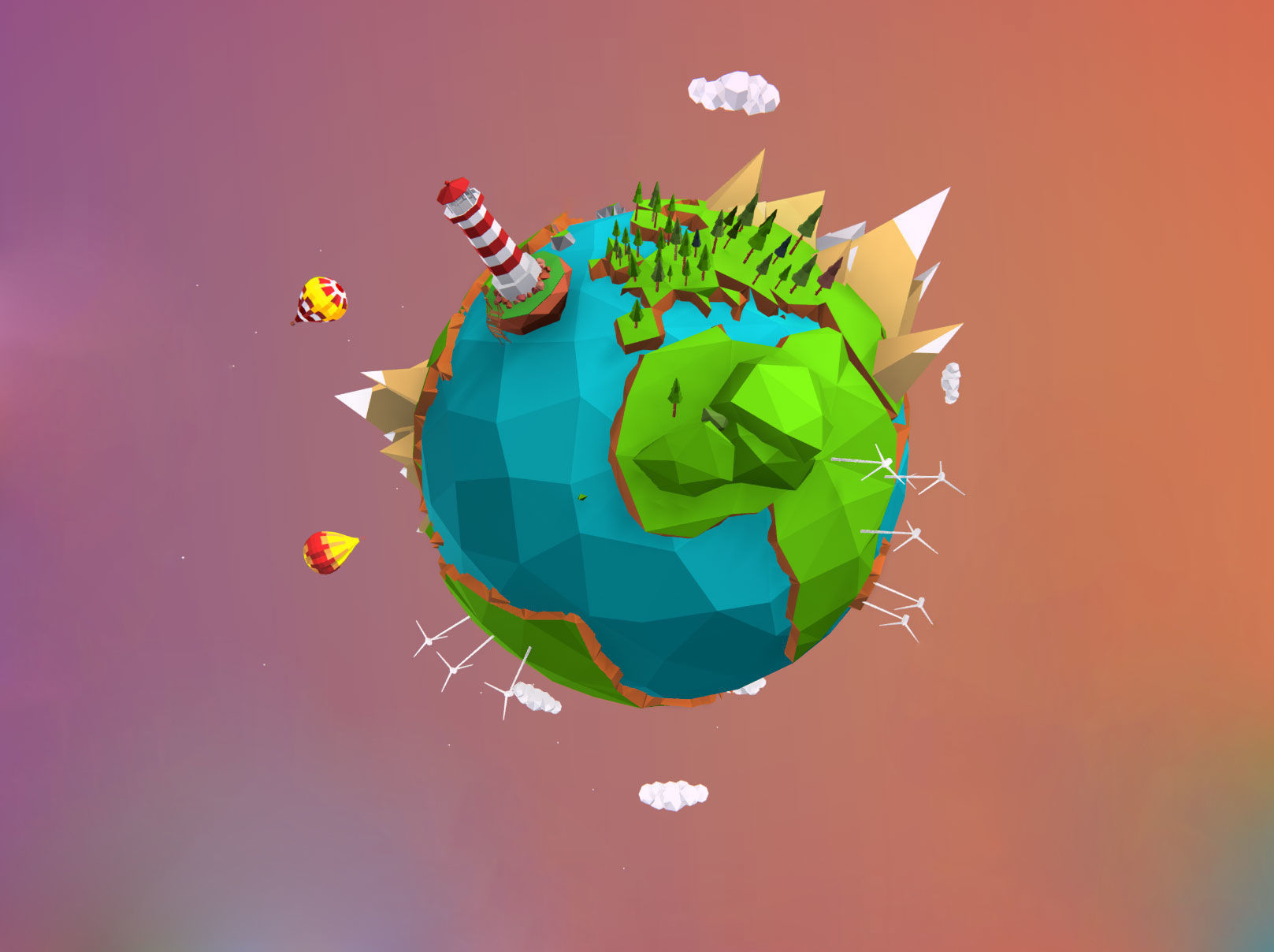 Earth Low Poly globe in middle of background Low-poly 3D model_2