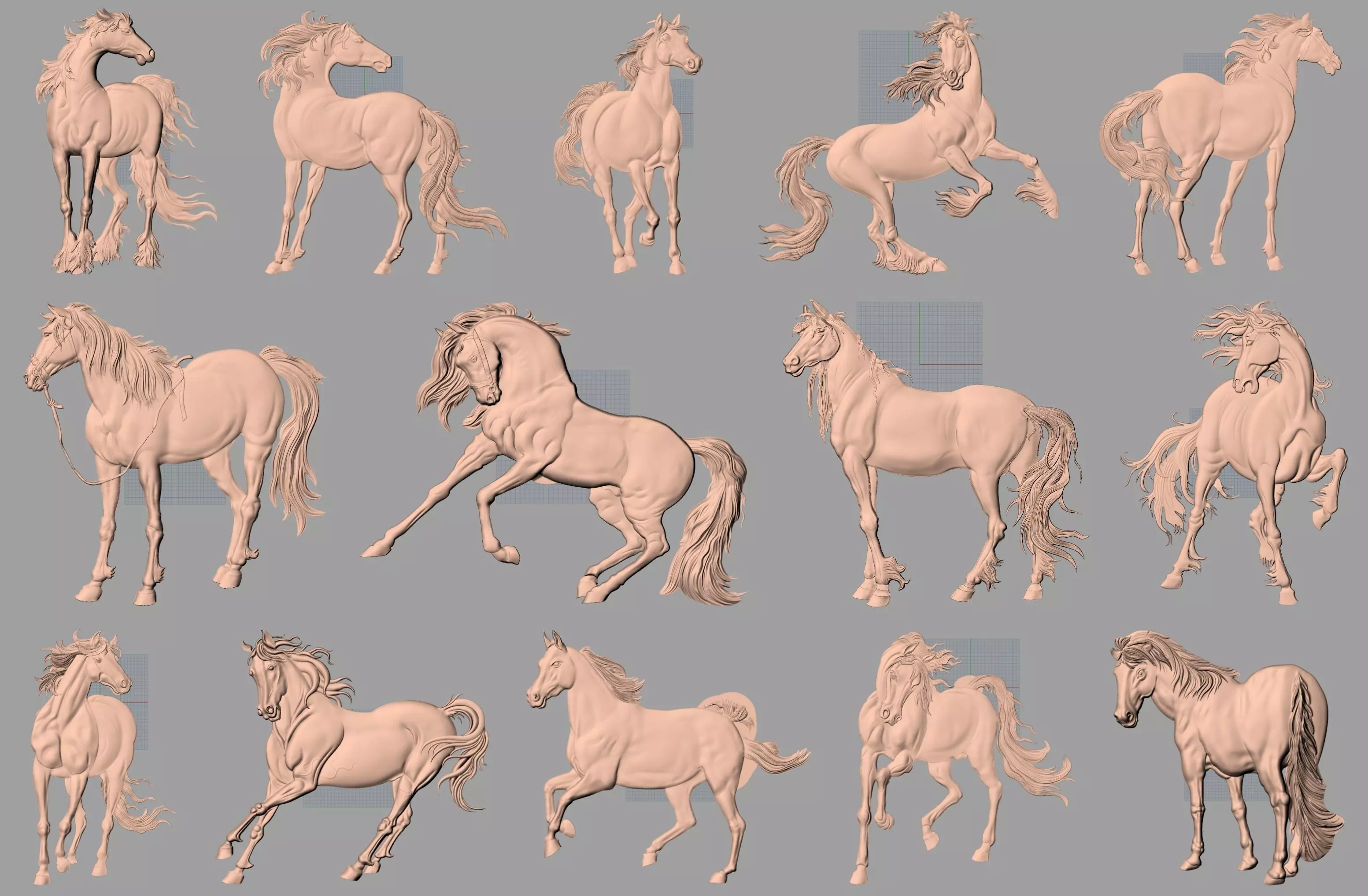 14pcs horse 3D relief models STL Files used for CNC Router E608 3D model_0