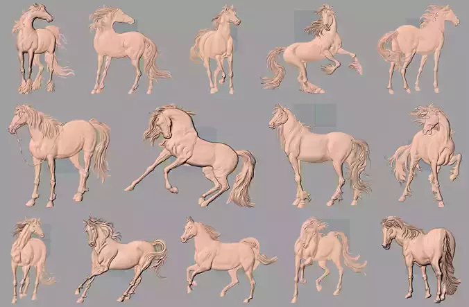 14pcs horse 3D relief models STL Files used for CNC Router E608