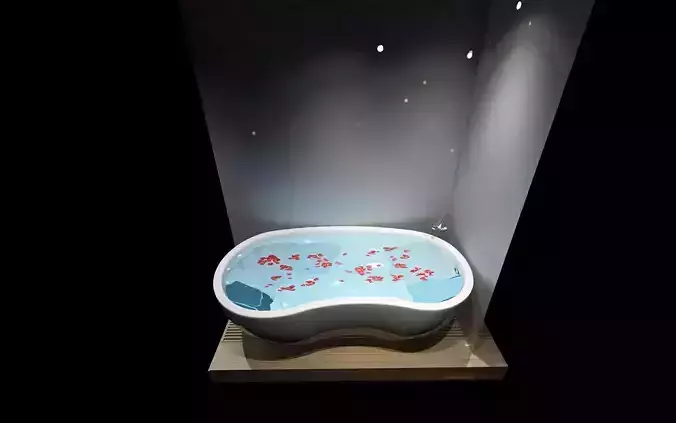 Jacuzzi bathtub with flowers floating in water