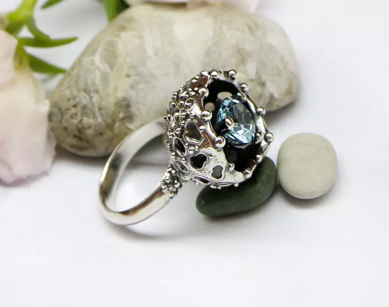 Ring with a round stone printable jewelry model 3D print model_0