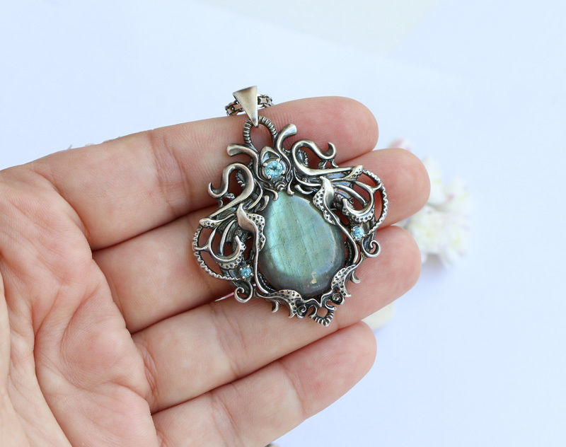 Stone pendant necklace printable jewelry model 3D print model_4