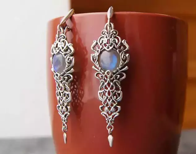 Long earrings with cabochons printable jewelry model