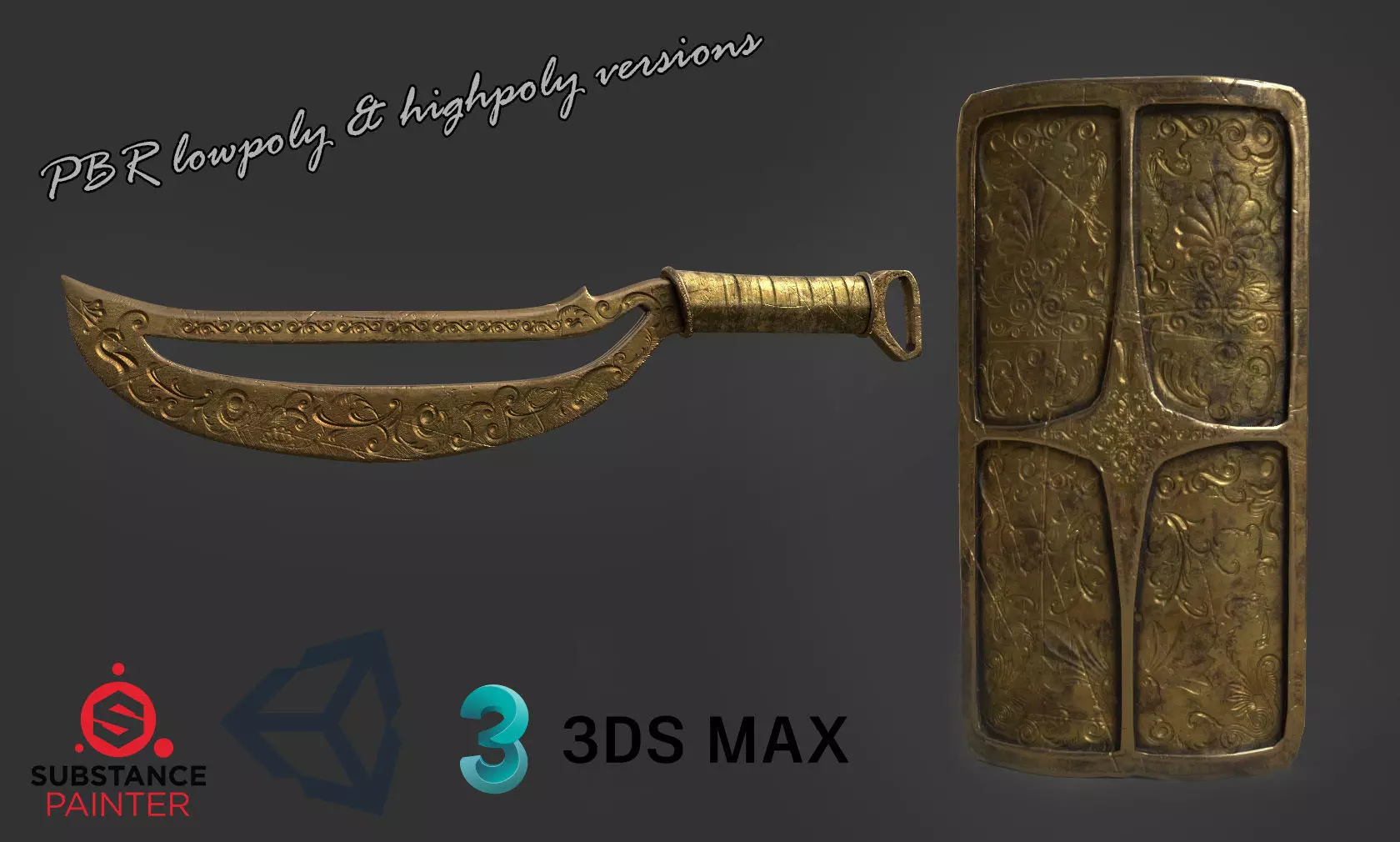 Sword and Shield lowpoly highpoly Free low-poly 3D model