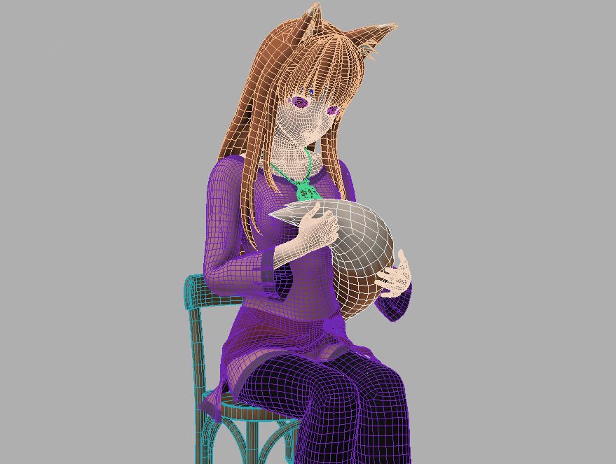 Horo anime girl pose 02 3D model_7