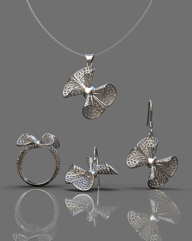 Stylized set gold pendant 3D print model_14