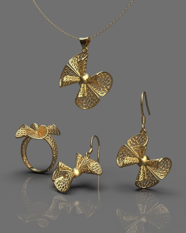 Stylized set gold pendant 3D print model_11