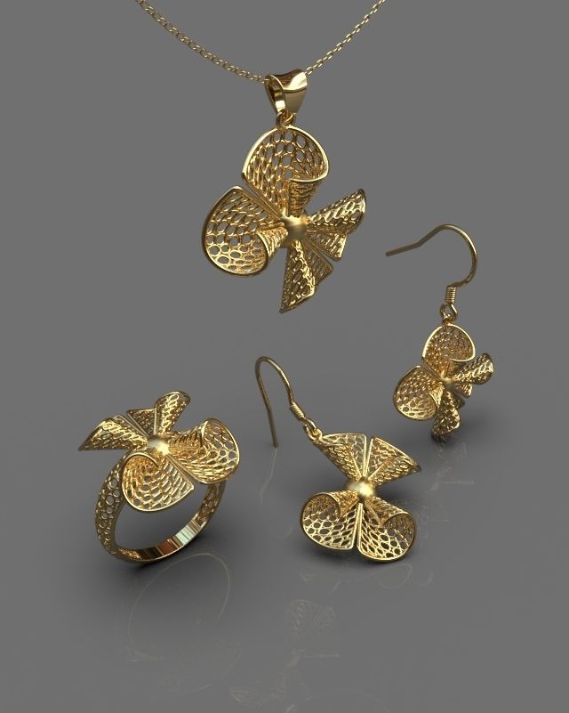 Stylized set gold pendant 3D print model_12