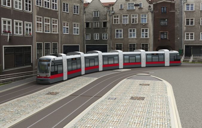 Tram Low Poly metro train Low-poly 3D model