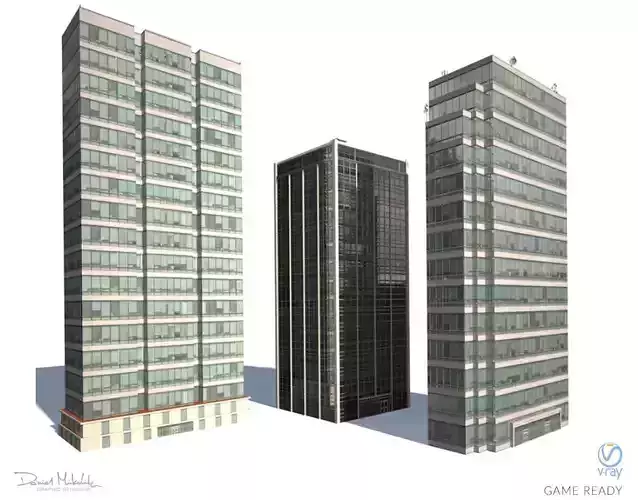 High Rise Pack of 3 Low-poly 3D model