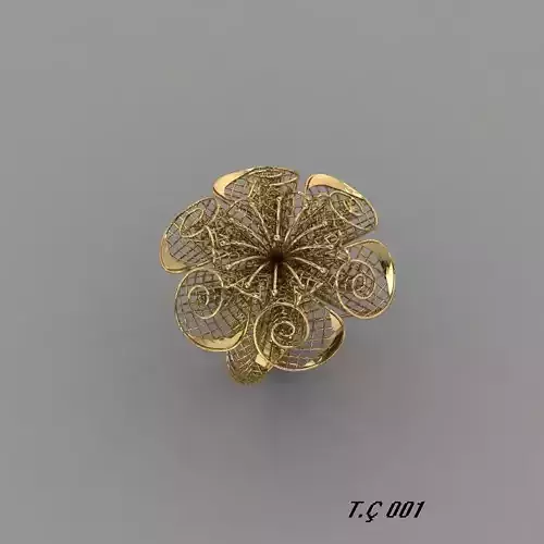 yuzuk gold plated flower ring 3D print model