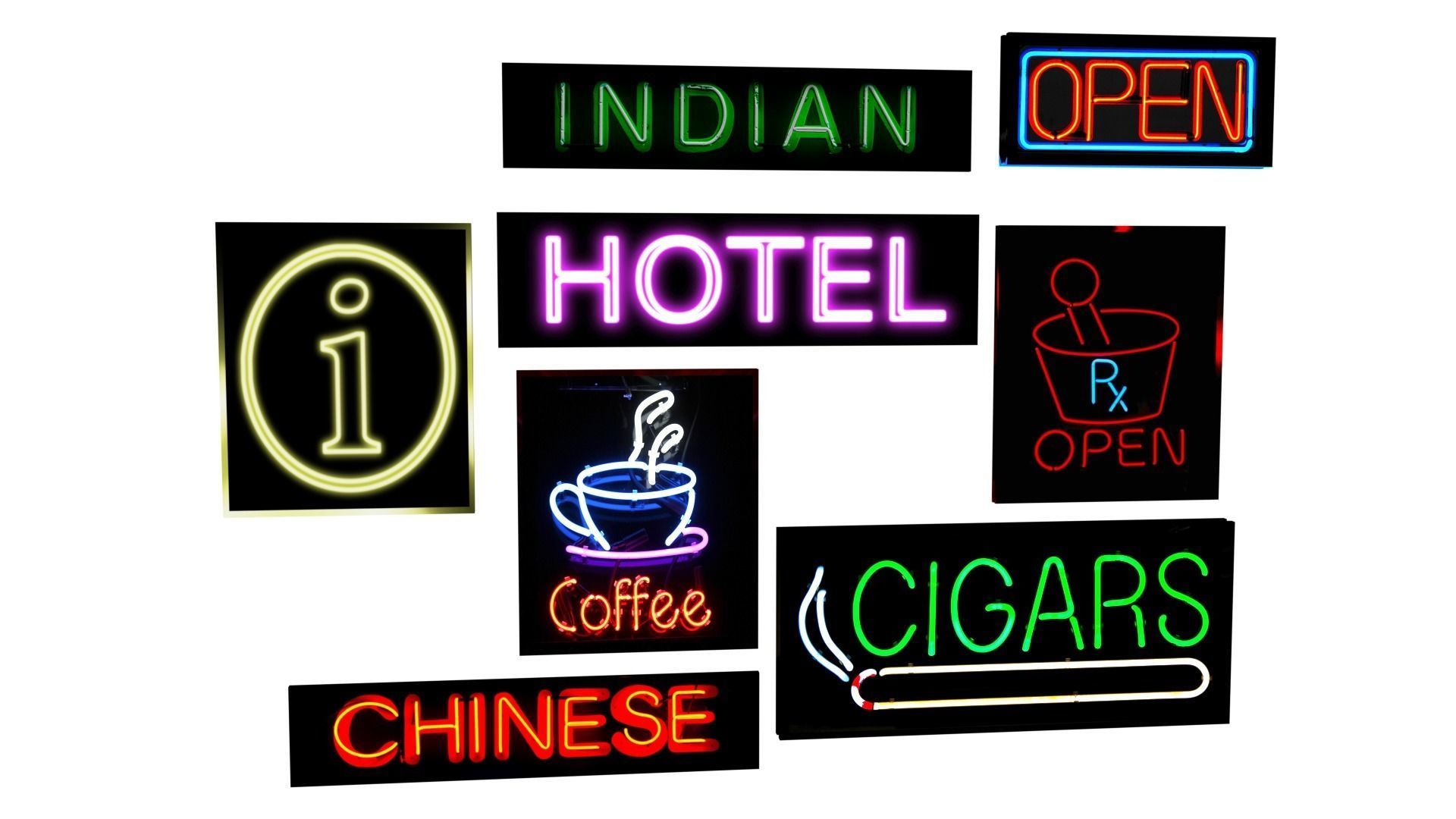 PBR Neon Sign Pack City Urban Environment Elements Prop Grunge Low-poly 3D model_4