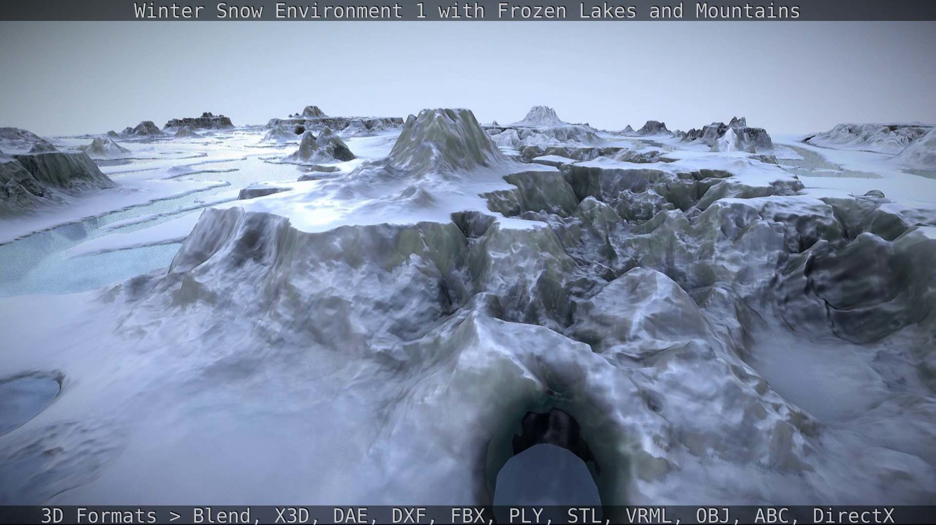 Winter Snow Environment 1 With Frozen Lakes And Mountains  Low-poly 3D model_110