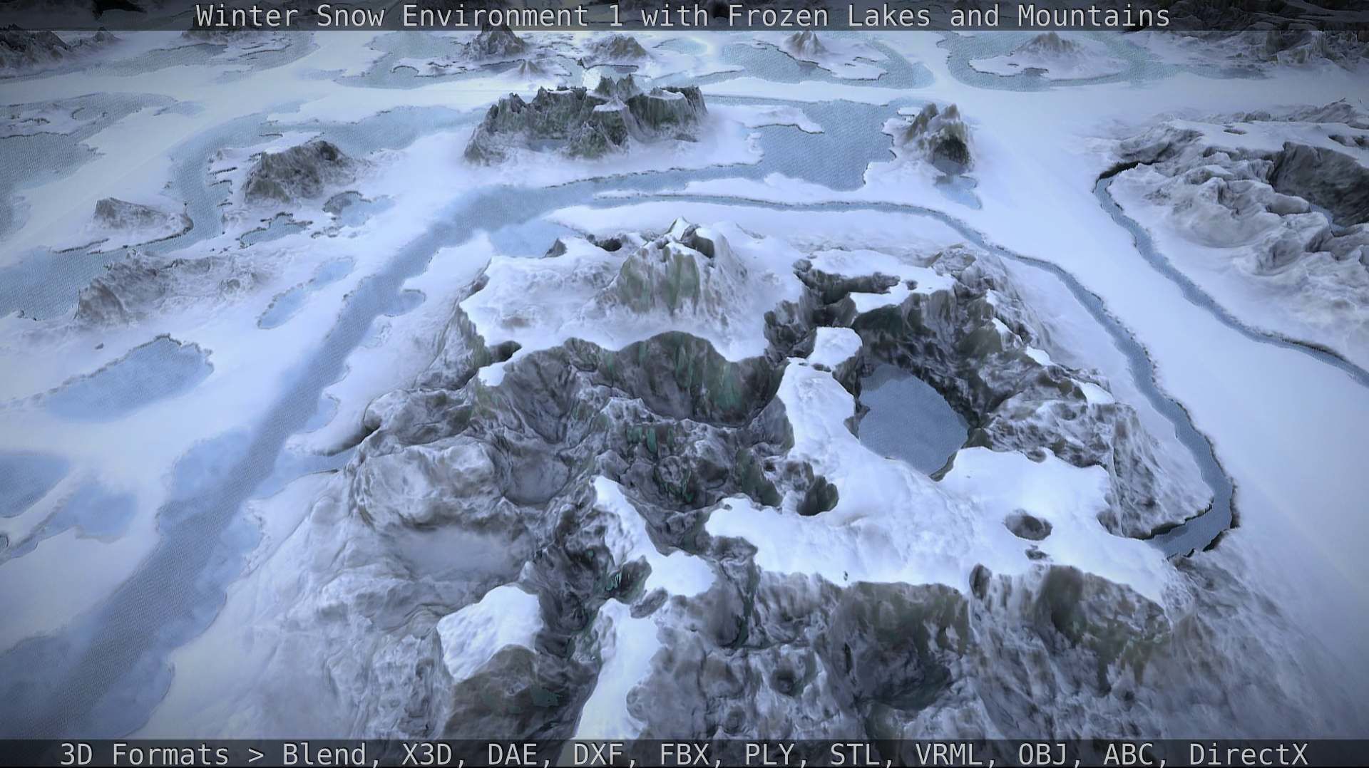 Winter Snow Environment 1 With Frozen Lakes And Mountains  Low-poly 3D model_135