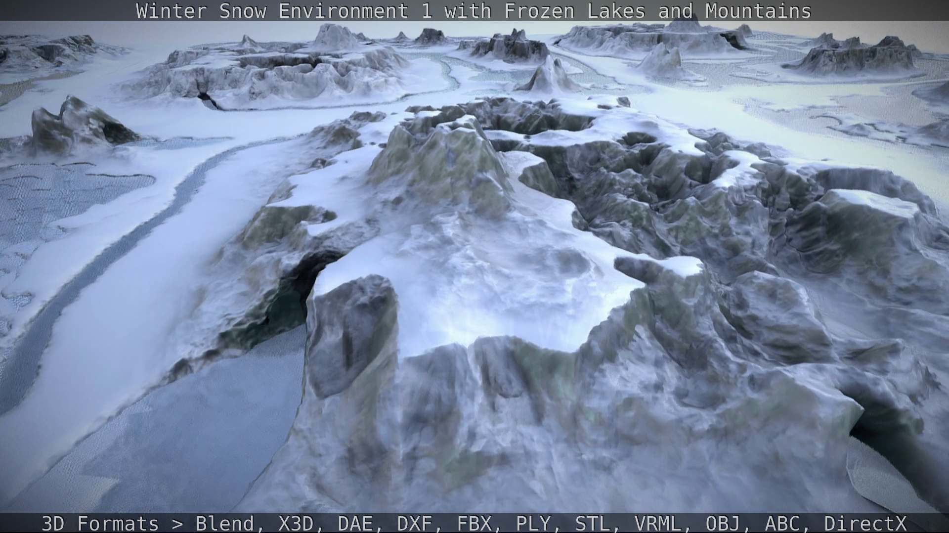 Winter Snow Environment 1 With Frozen Lakes And Mountains  Low-poly 3D model_98