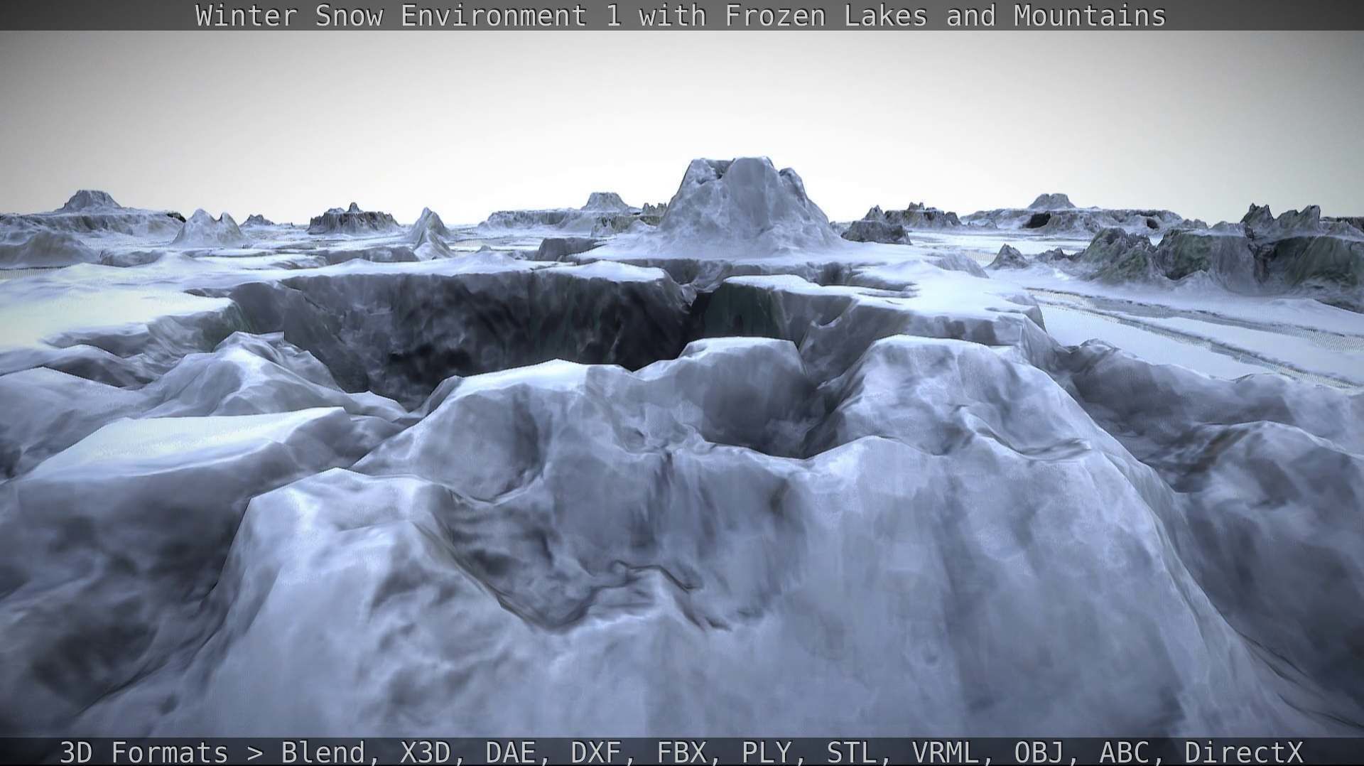Winter Snow Environment 1 With Frozen Lakes And Mountains  Low-poly 3D model_90