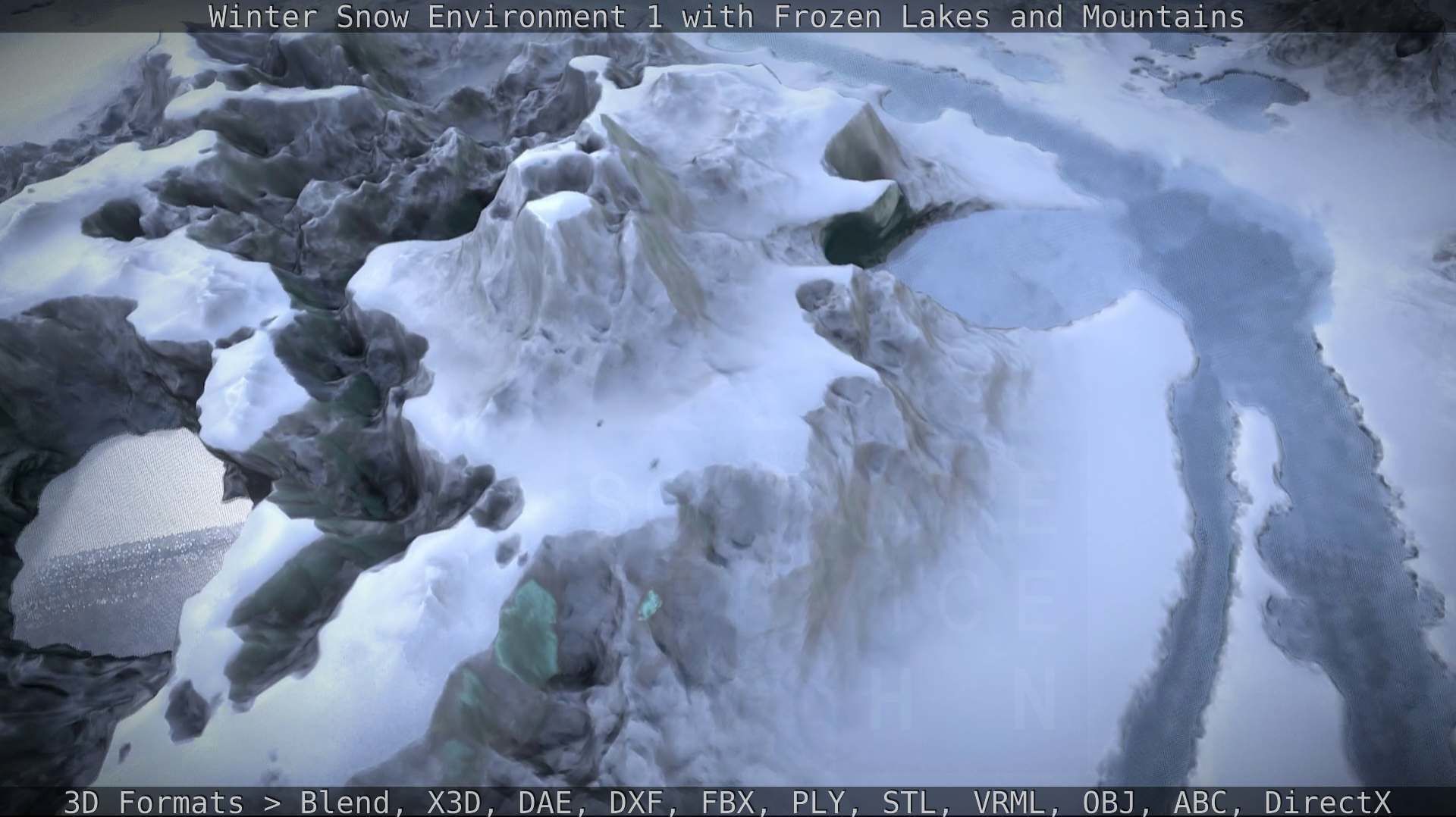 Winter Snow Environment 1 With Frozen Lakes And Mountains  Low-poly 3D model_45