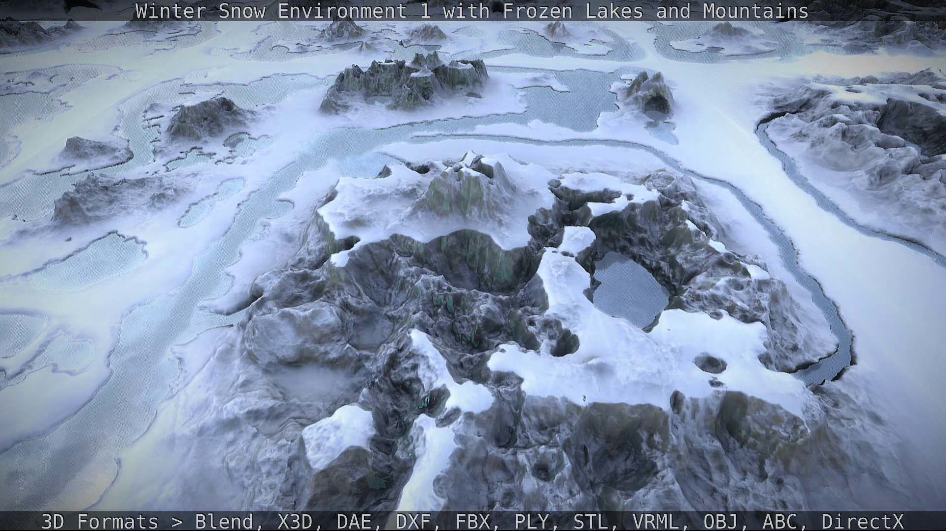 Winter Snow Environment 1 With Frozen Lakes And Mountains  Low-poly 3D model_134