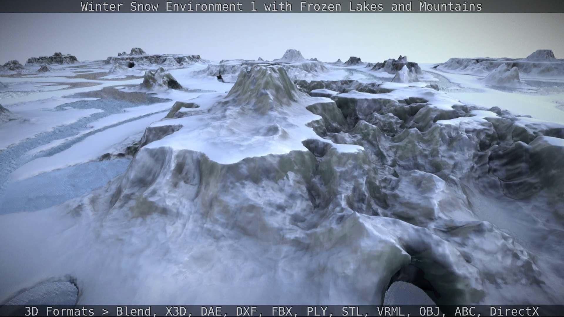 Winter Snow Environment 1 With Frozen Lakes And Mountains  Low-poly 3D model_100