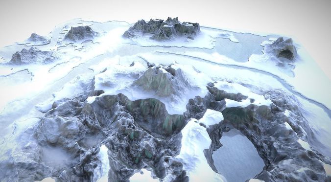 Winter Snow Environment 1 With Frozen Lakes And Mountains  Low-poly 3D model