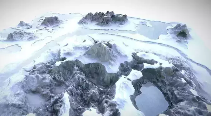 Winter Snow Environment 1 With Frozen Lakes And Mountains  Low-poly 3D model