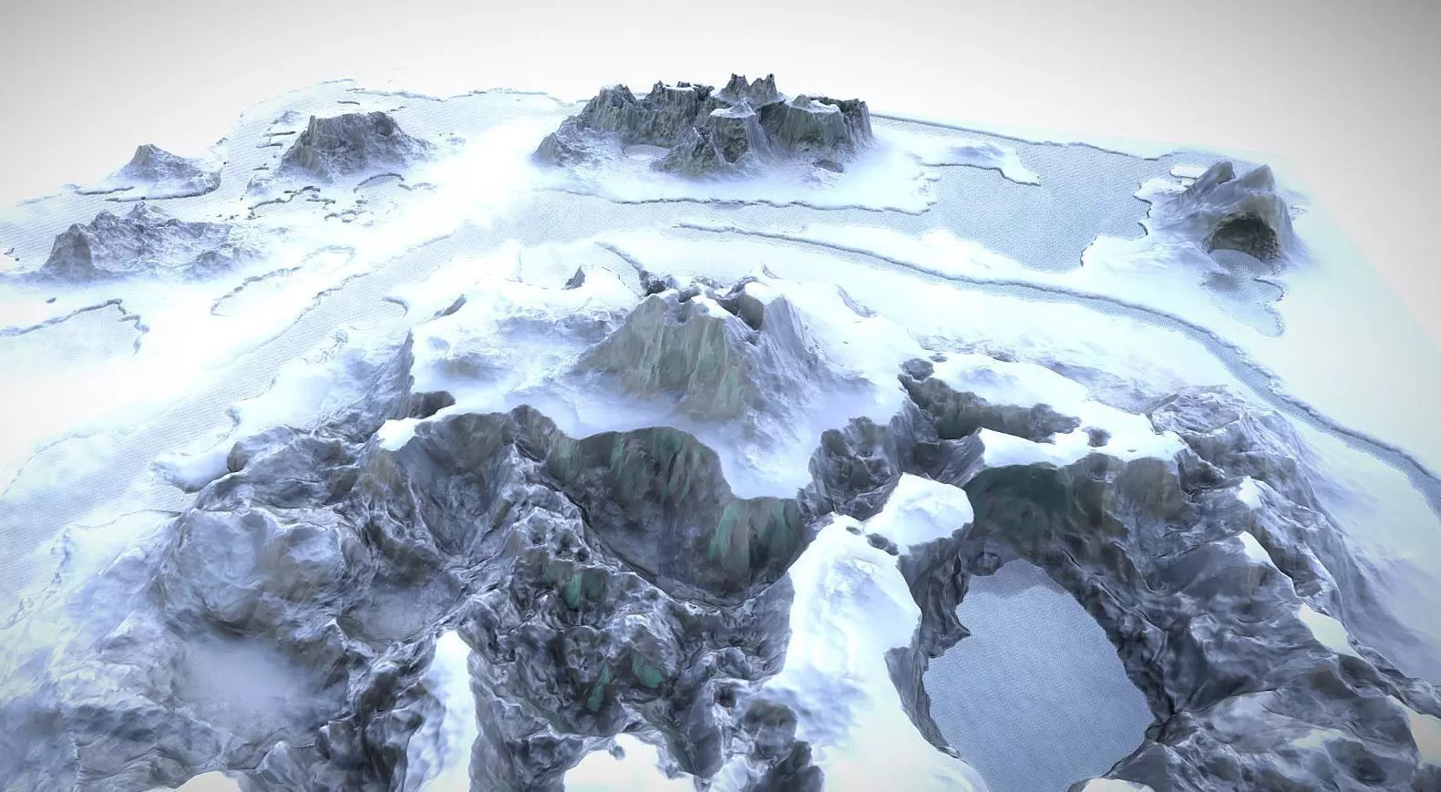 Winter Snow Environment 1 With Frozen Lakes And Mountains  Low-poly 3D model_0