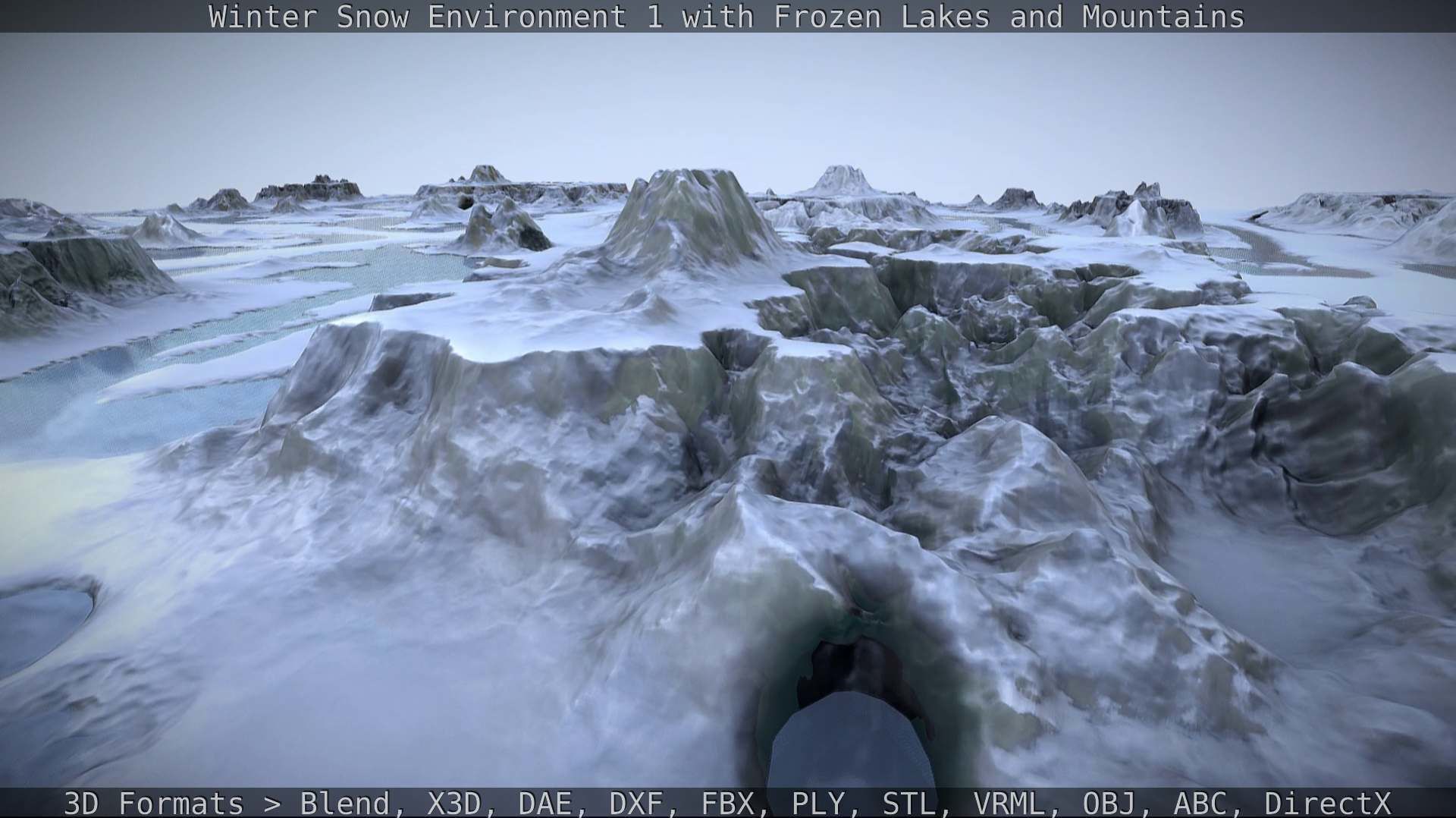 Winter Snow Environment 1 With Frozen Lakes And Mountains  Low-poly 3D model_109