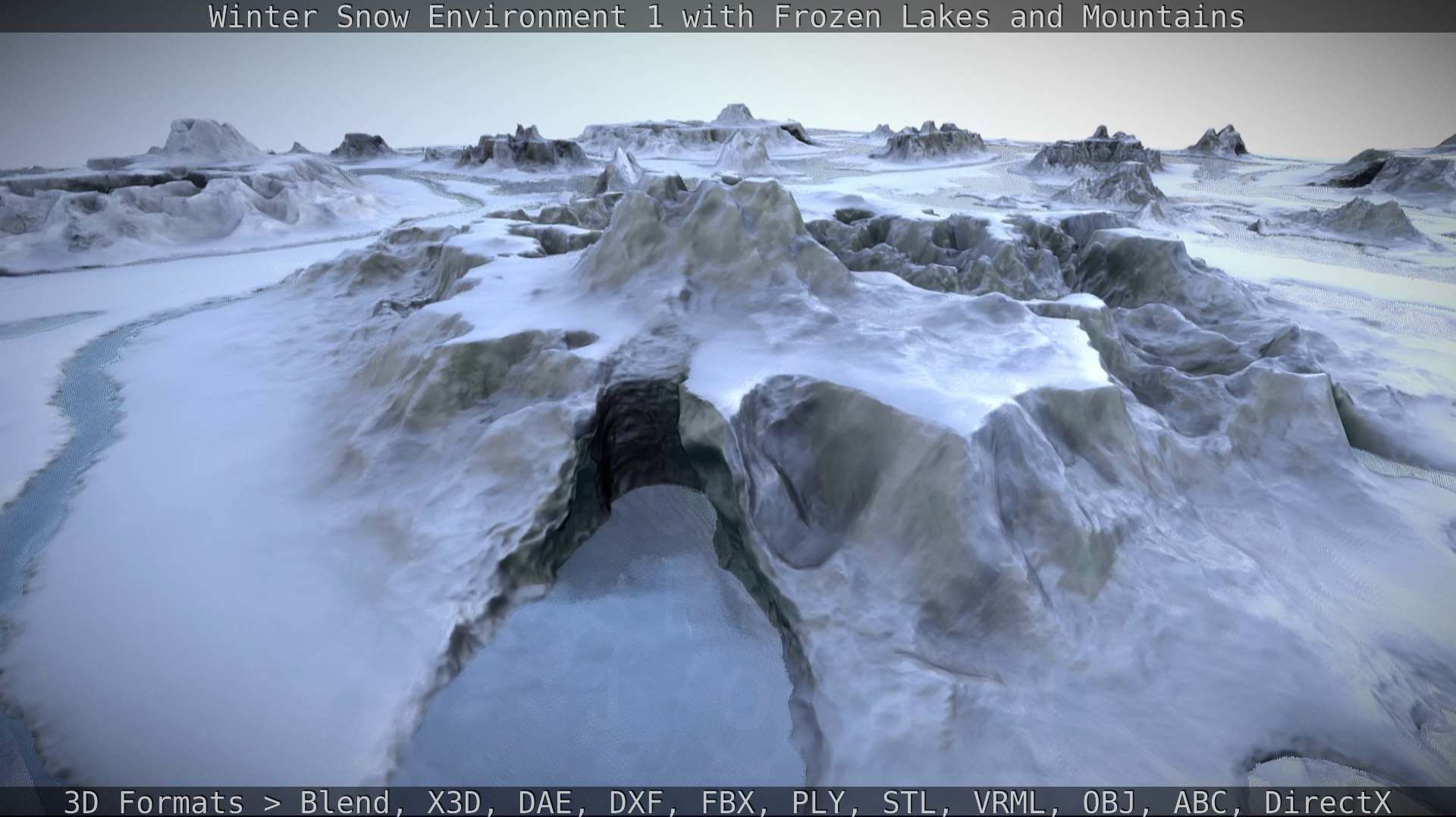 Winter Snow Environment 1 With Frozen Lakes And Mountains  Low-poly 3D model_62