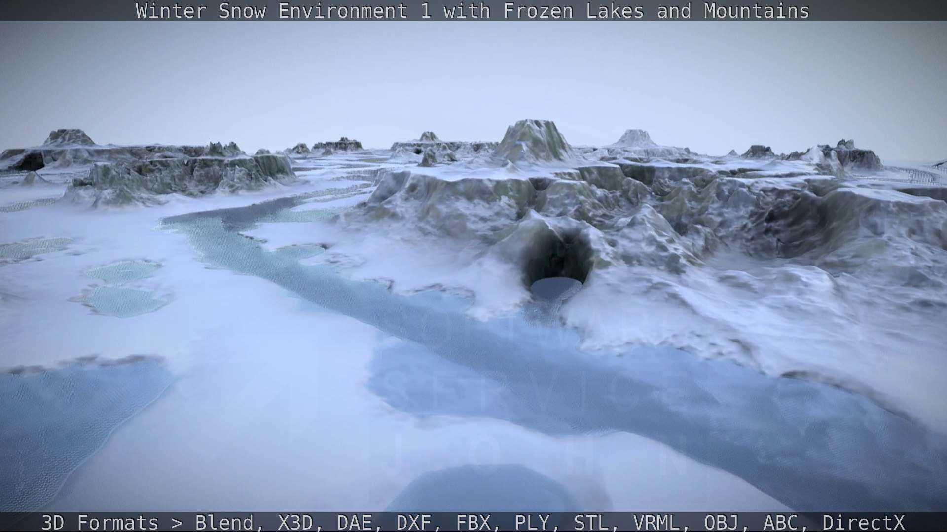 Winter Snow Environment 1 With Frozen Lakes And Mountains  Low-poly 3D model_33