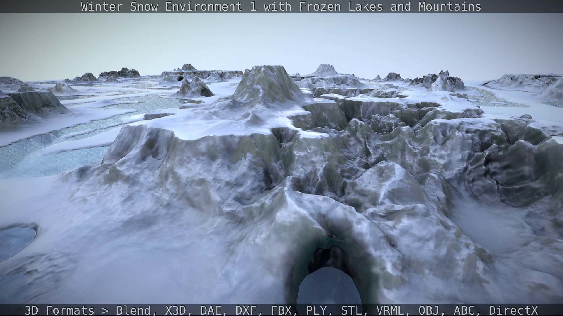 Winter Snow Environment 1 With Frozen Lakes And Mountains  Low-poly 3D model_112