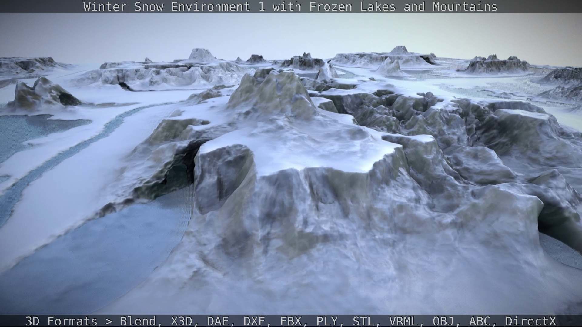 Winter Snow Environment 1 With Frozen Lakes And Mountains  Low-poly 3D model_63