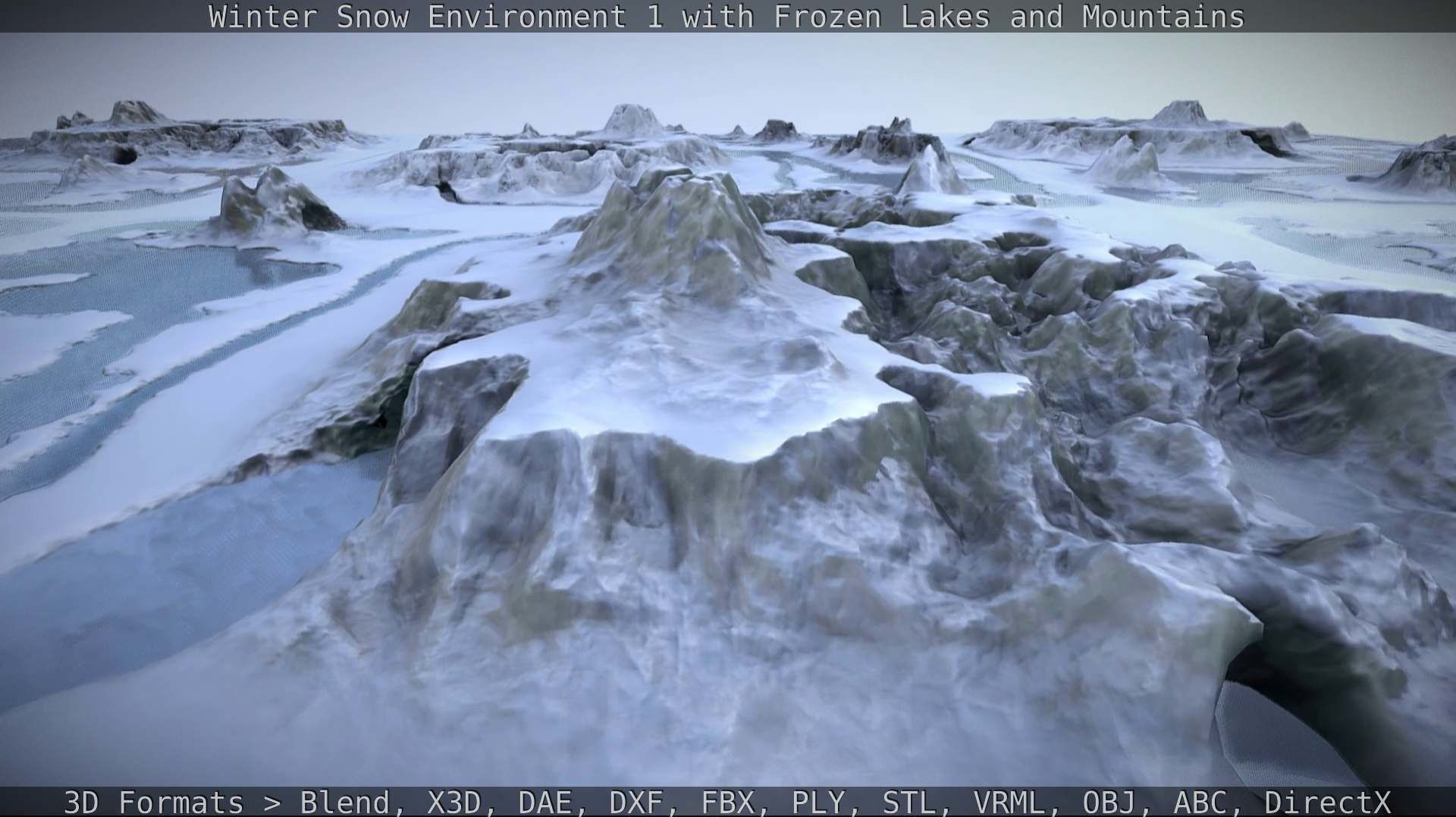Winter Snow Environment 1 With Frozen Lakes And Mountains  Low-poly 3D model_60