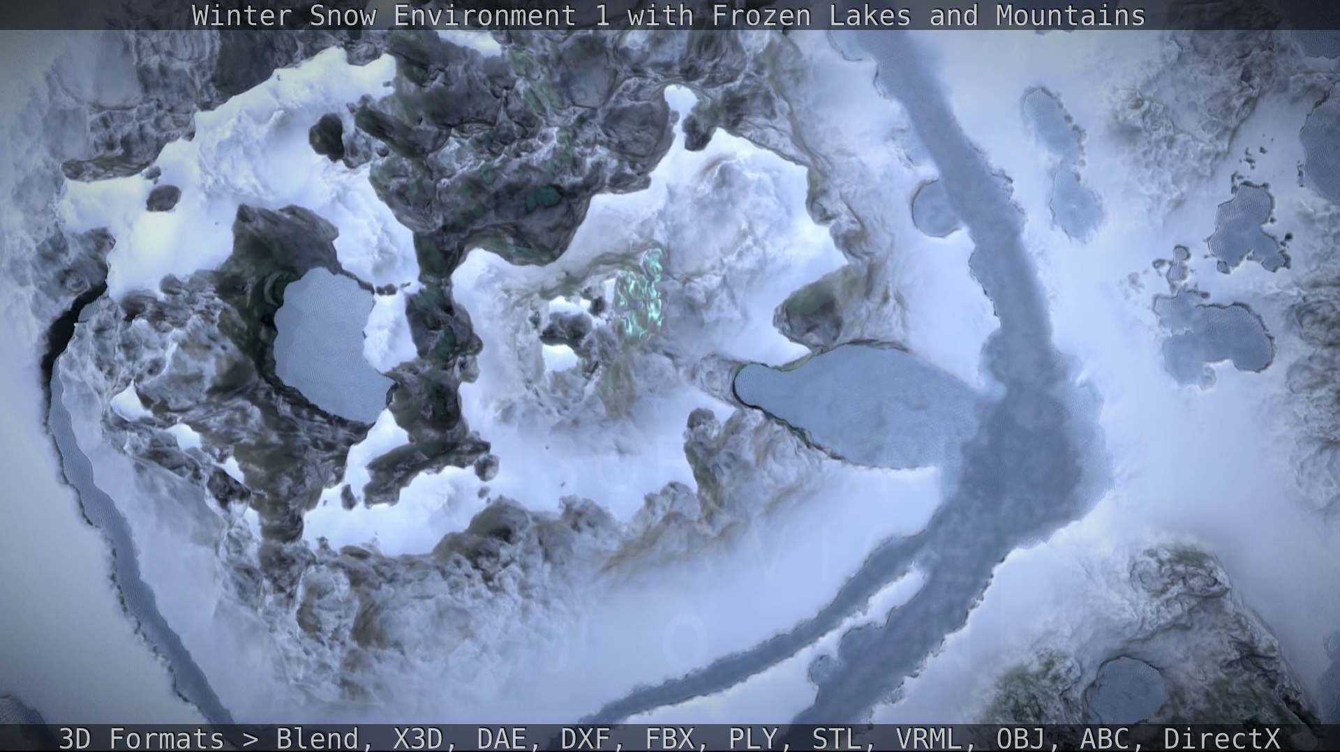 Winter Snow Environment 1 With Frozen Lakes And Mountains  Low-poly 3D model_41