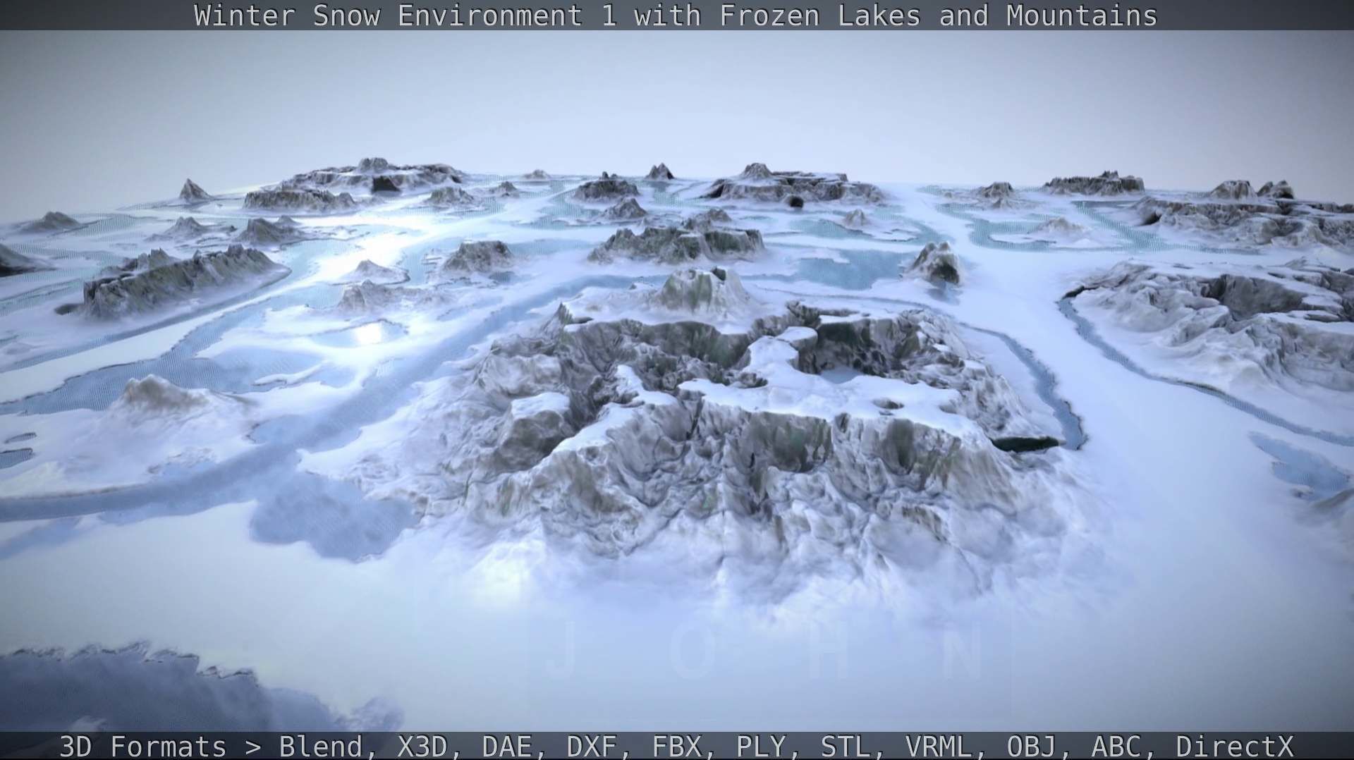Winter Snow Environment 1 With Frozen Lakes And Mountains  Low-poly 3D model_25