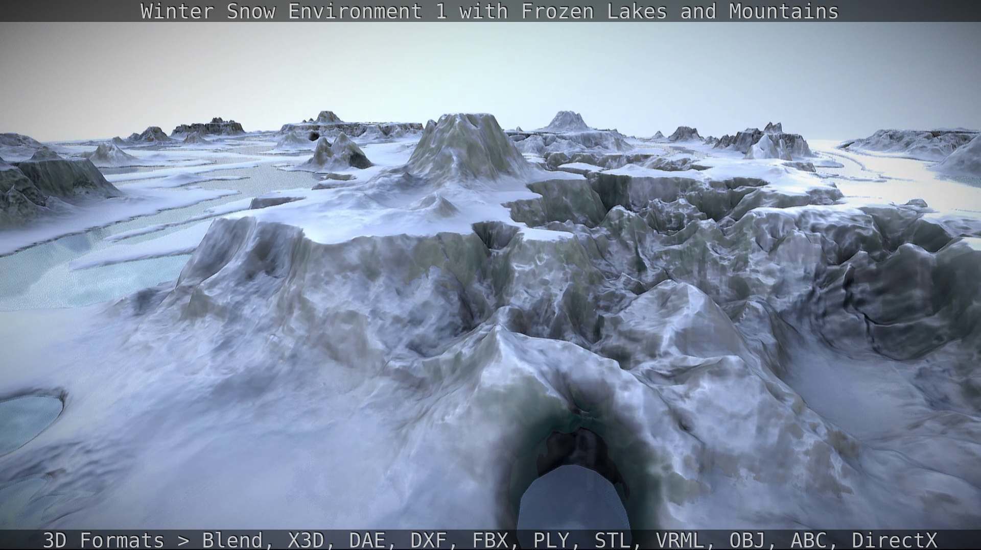 Winter Snow Environment 1 With Frozen Lakes And Mountains  Low-poly 3D model_114