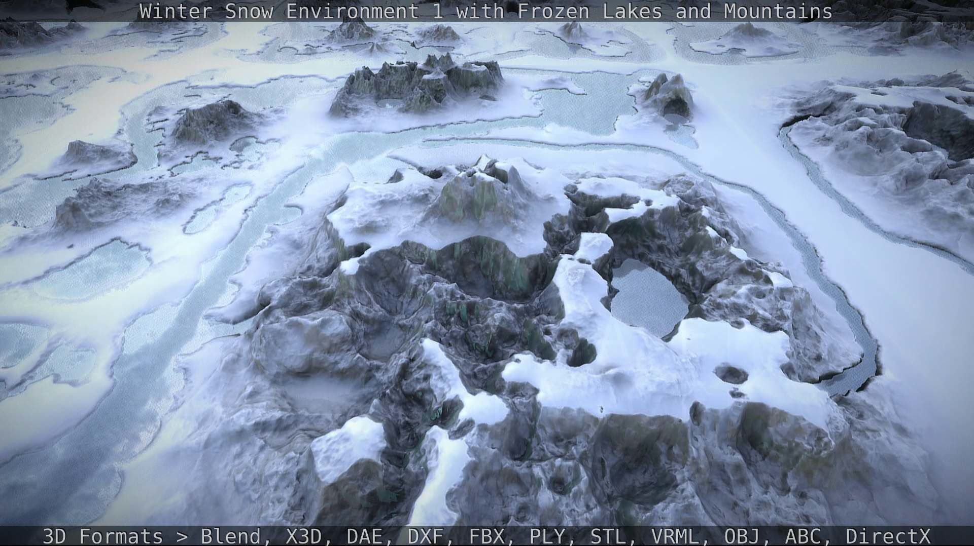 Winter Snow Environment 1 With Frozen Lakes And Mountains  Low-poly 3D model_133