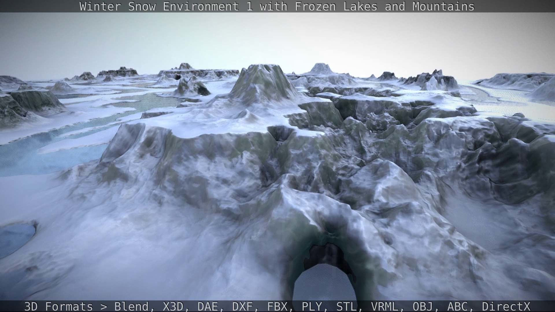 Winter Snow Environment 1 With Frozen Lakes And Mountains  Low-poly 3D model_104