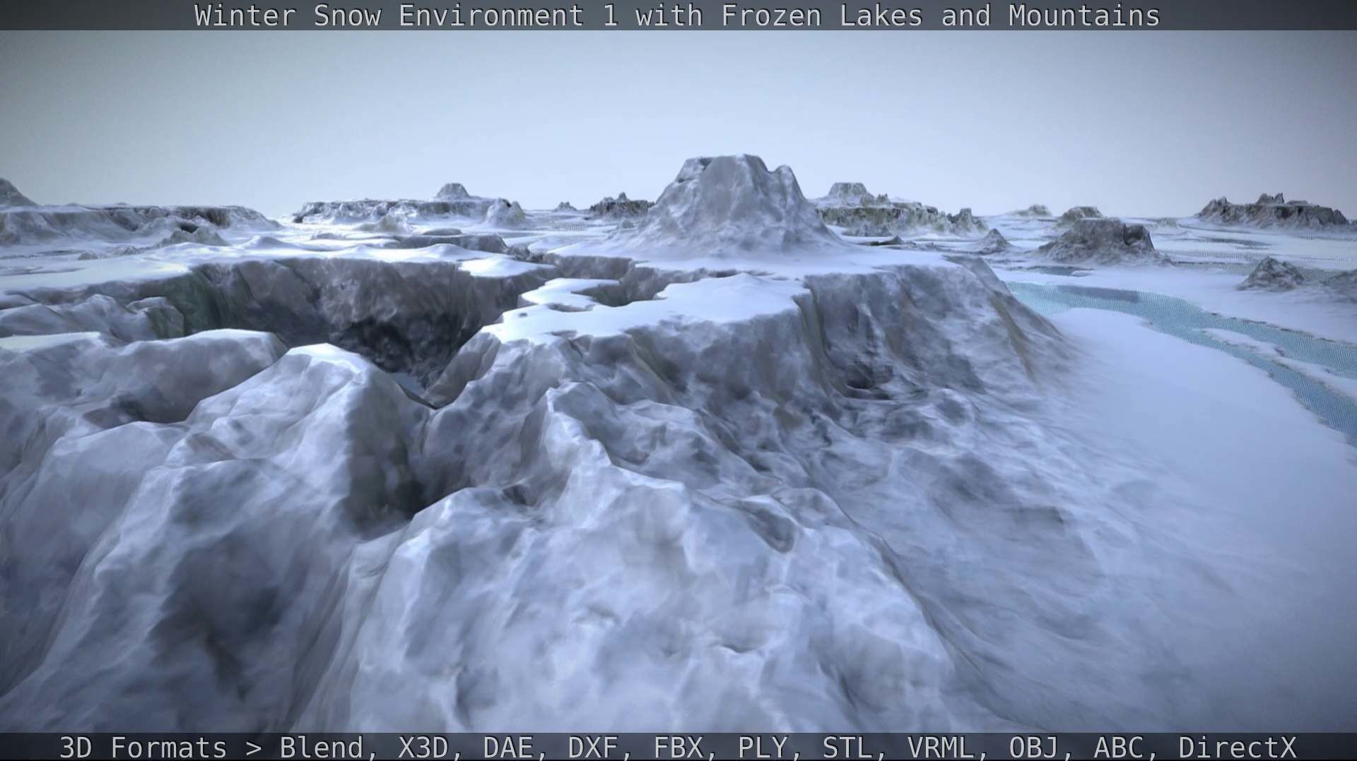 Winter Snow Environment 1 With Frozen Lakes And Mountains  Low-poly 3D model_82