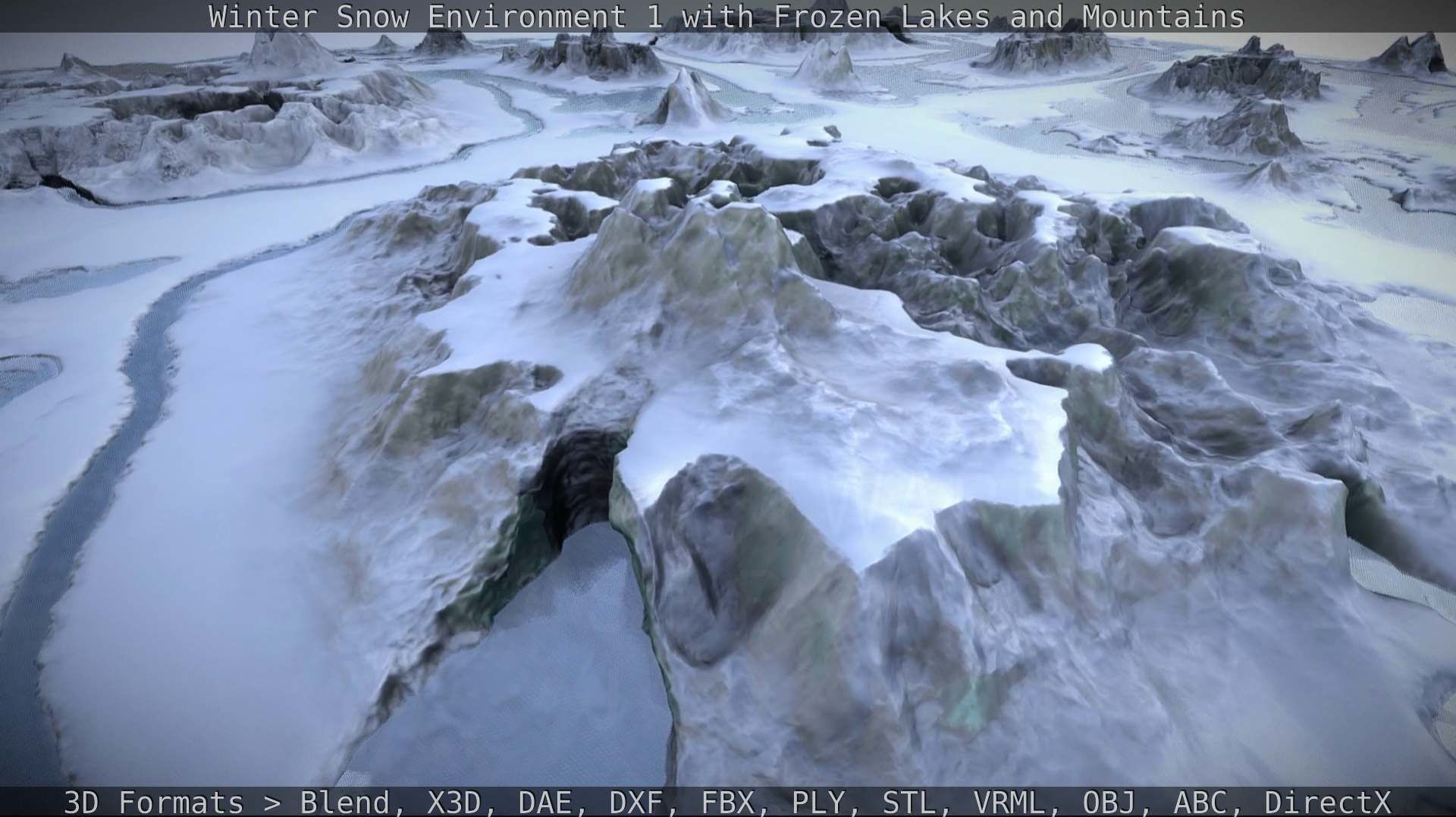 Winter Snow Environment 1 With Frozen Lakes And Mountains  Low-poly 3D model_58