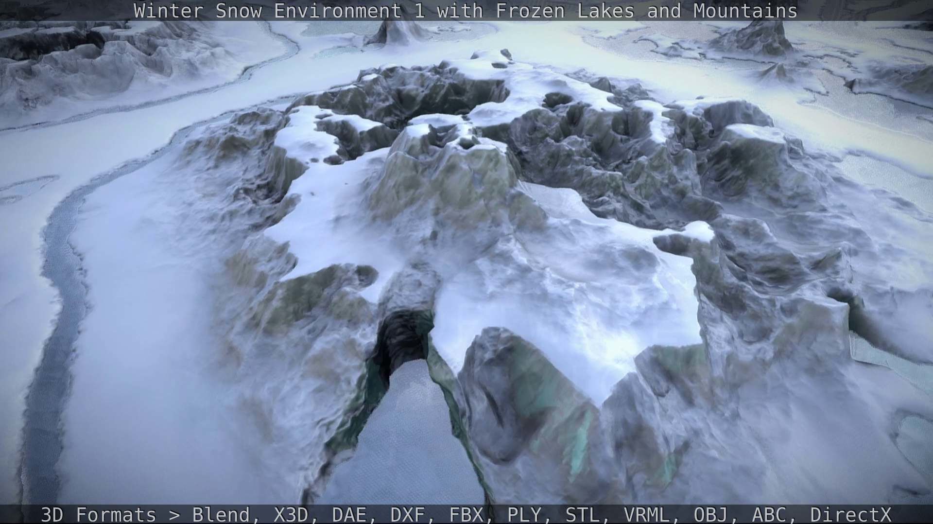 Winter Snow Environment 1 With Frozen Lakes And Mountains  Low-poly 3D model_99