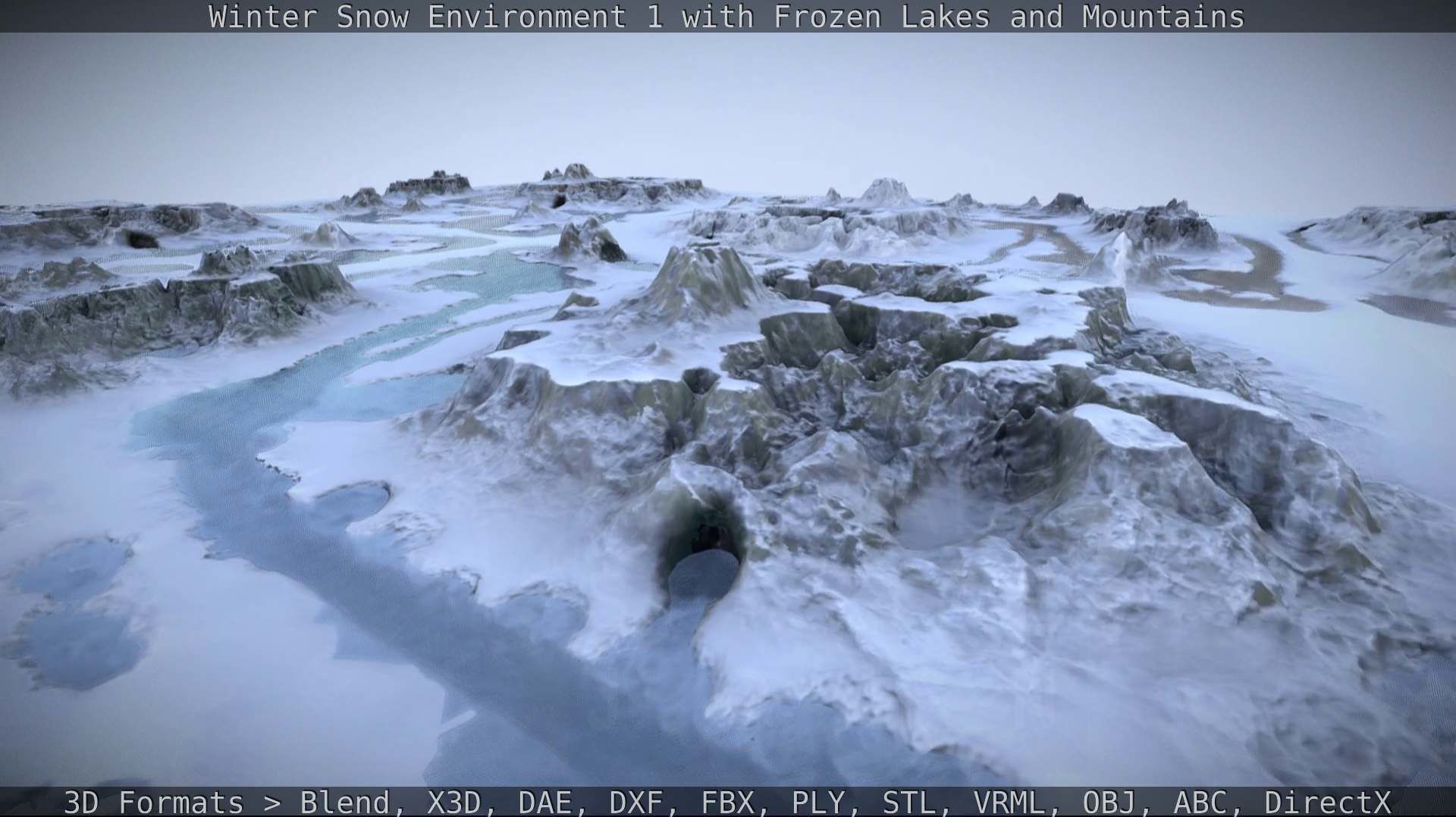 Winter Snow Environment 1 With Frozen Lakes And Mountains  Low-poly 3D model_124