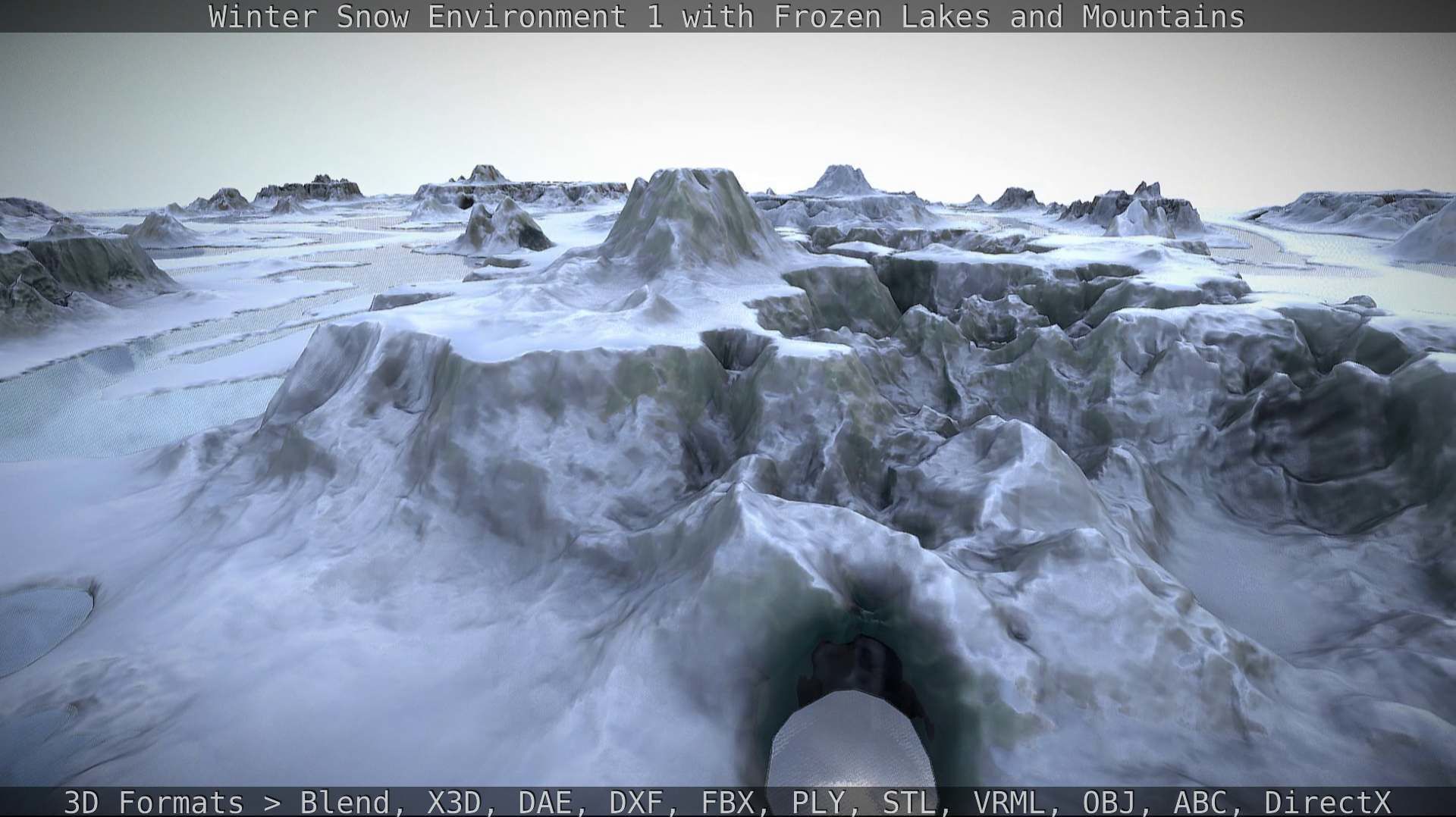 Winter Snow Environment 1 With Frozen Lakes And Mountains  Low-poly 3D model_118