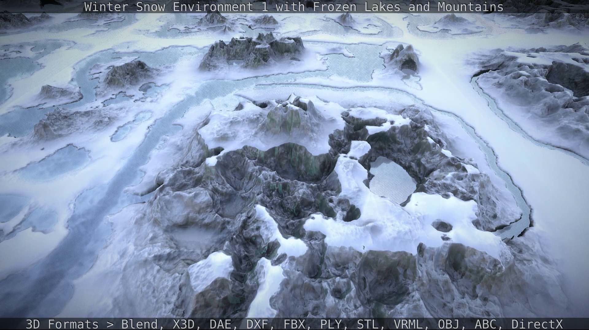Winter Snow Environment 1 With Frozen Lakes And Mountains  Low-poly 3D model_132